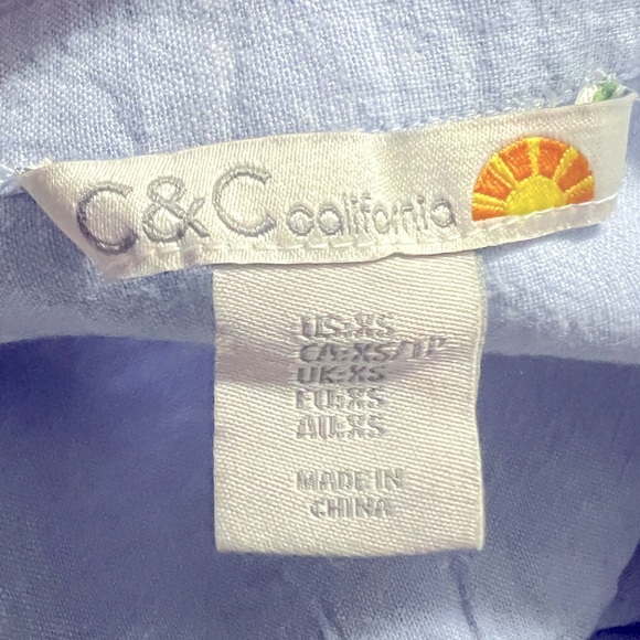 NWT C&C California Blue Linen Blend Short Sleeve Shirt Dress women’s XS - Picture 6 of 9